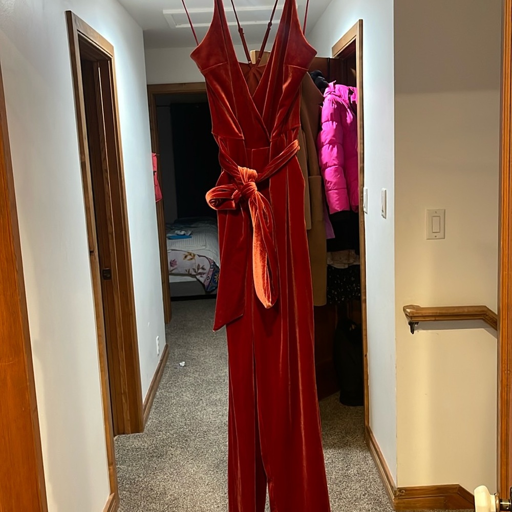 Express Red Velvet Jumpsuit